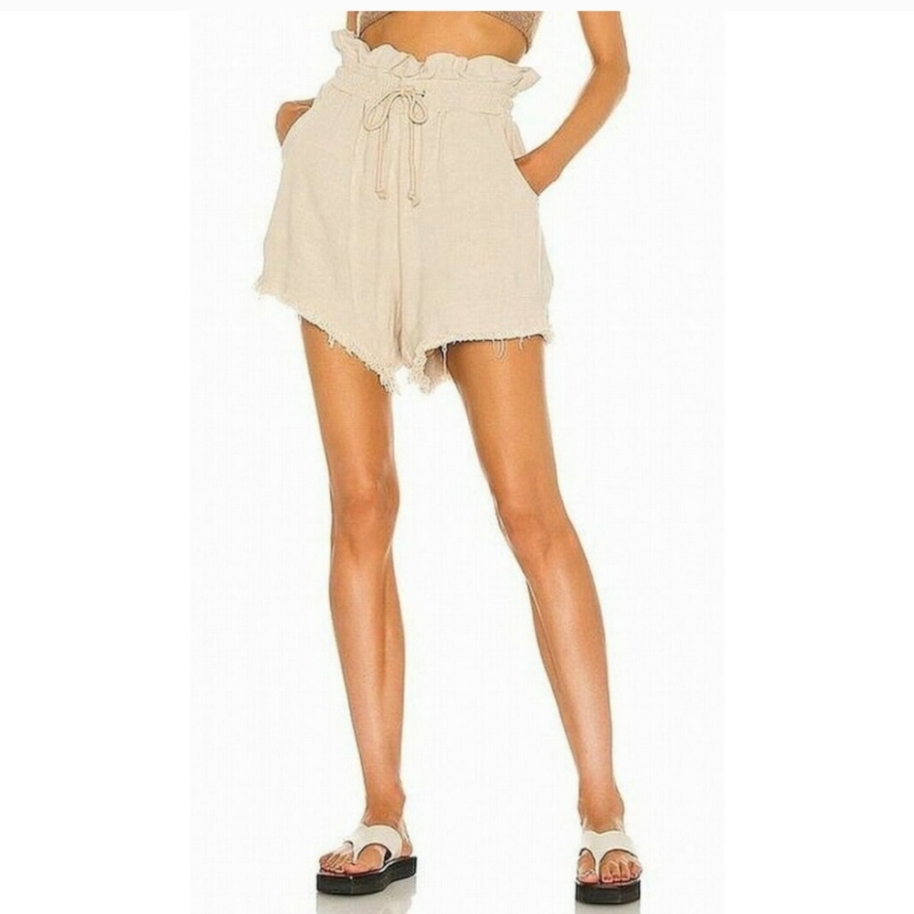 EUC BLANKNYC Away From Here Linen Blend Raw Hem Paperbag Shorts Sz M